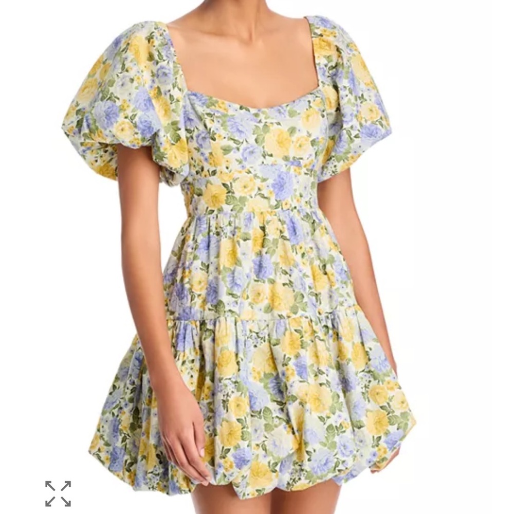 Aqua Floral Puff Sleeve Bubble Dress